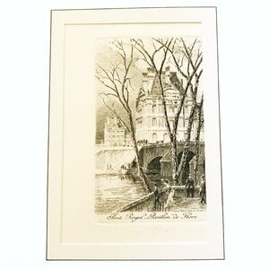 Vintage Charles Pinet Etching of "Pont Royal " Paris